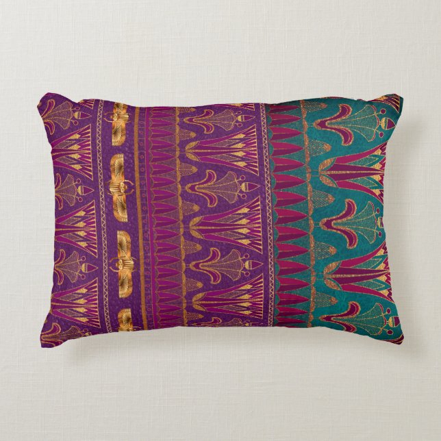 Beautiful ancient Egyptian pattern purple and teal Accent Pillow (Front)