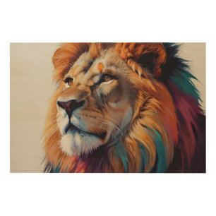 Beautiful and amazing colorful lion wood wall art