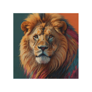 Beautiful and amazing colorful lion wood wall art