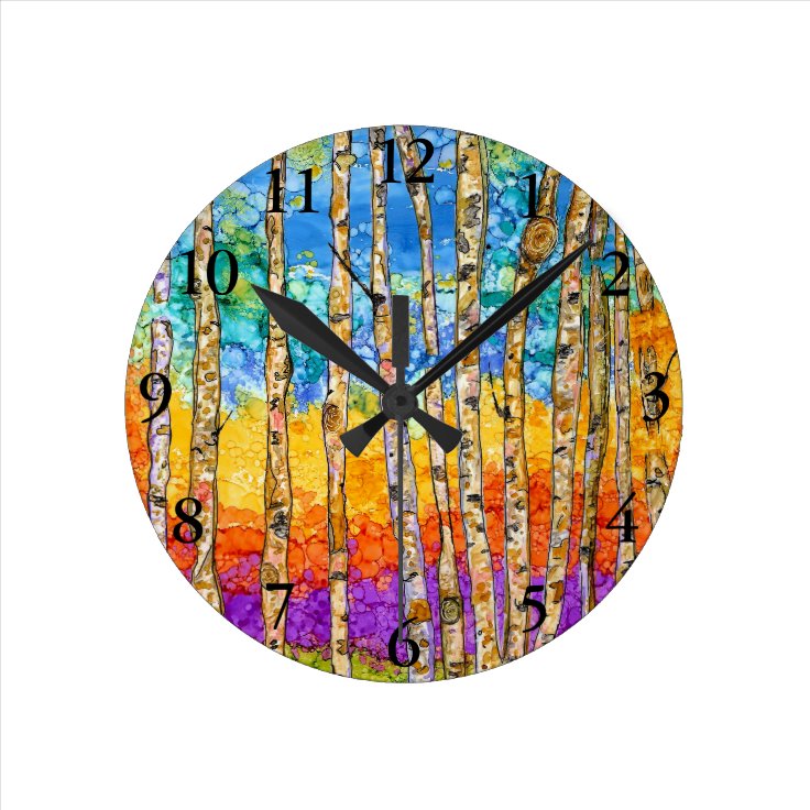 Beautiful and Colorful Aspen Tree Clock | Zazzle