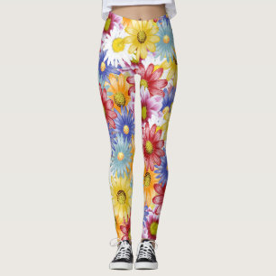 beautiful and colorful daisies leggings