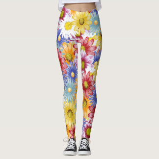beautiful  and colorful daisies leggings