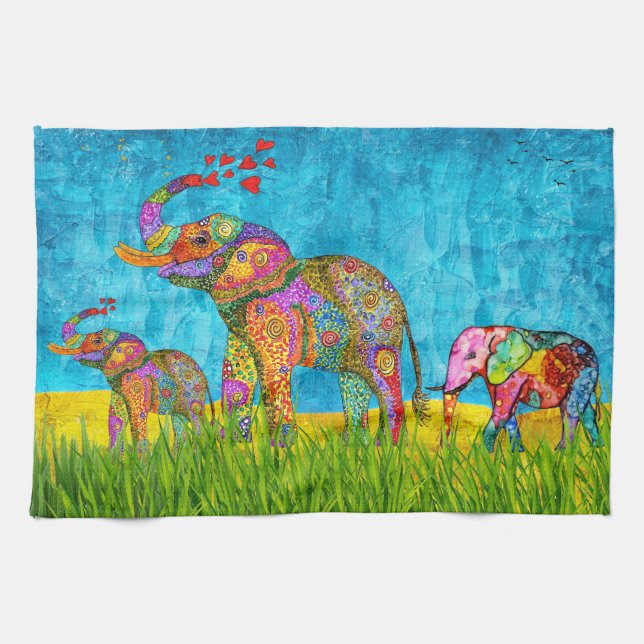 Beautiful and Colorful Elephants Kitchen Towel (Horizontal)