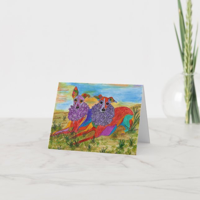Beautiful and Colorful Greyhounds Greeting Card (Front)