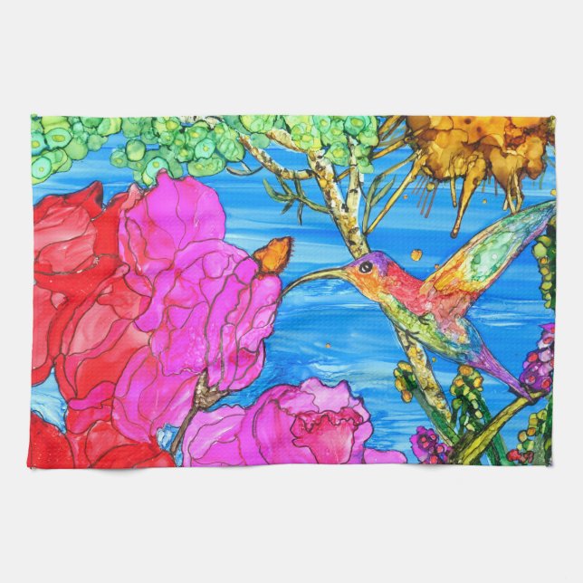 Beautiful and Colorful Hummingbird Kitchen Towel (Horizontal)