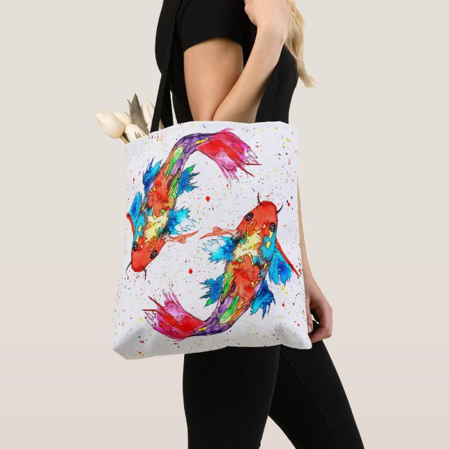 Beautiful and Colorful Koi Fish Tote Bag (Close Up)