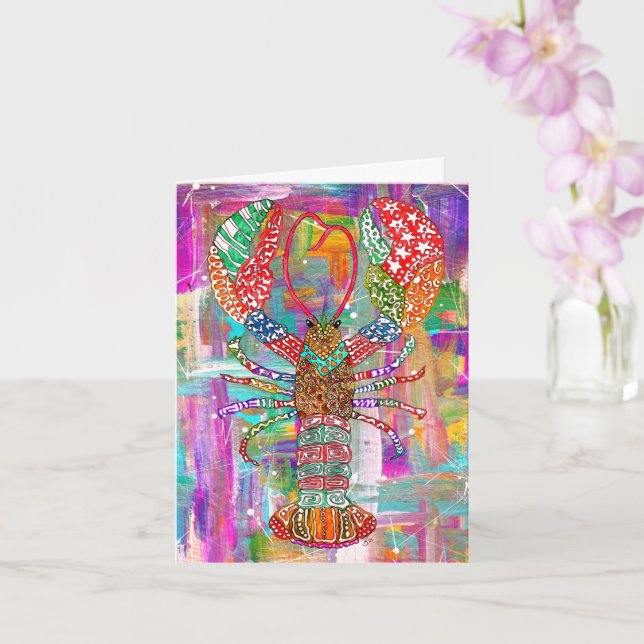 Beautiful and Colorful Lobster Greeting Card (Orchid)
