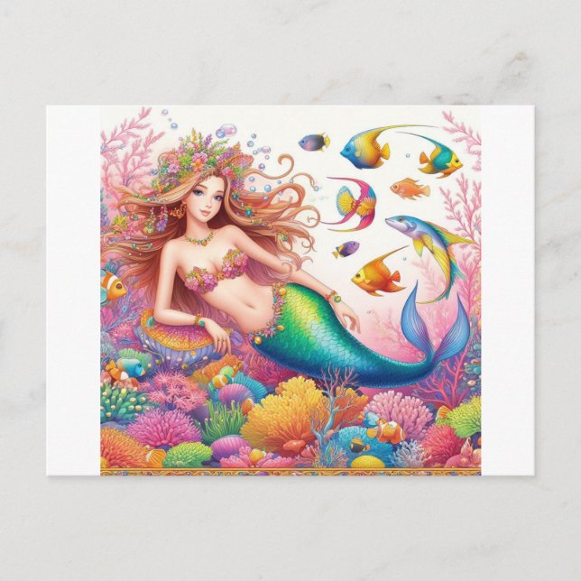 Beautiful and Colorful Mermaid Postcard (Front)