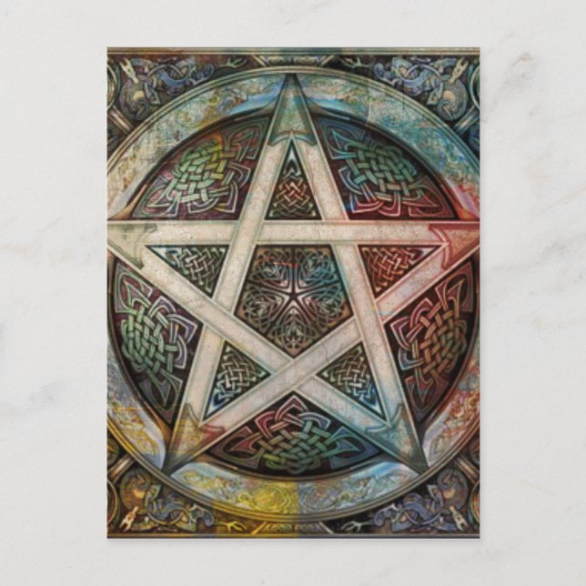 Beautiful And Colorful Pagan Pentacle Postcard (Front)