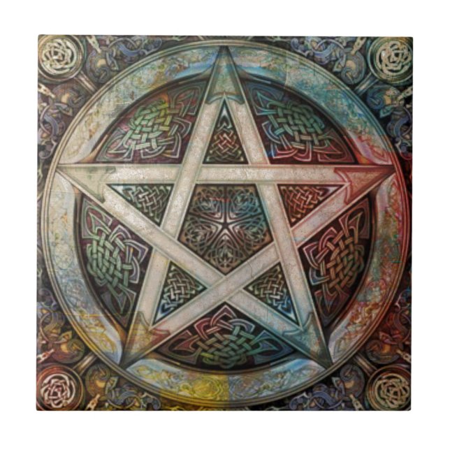 Beautiful And Colorful Pagan Pentacle Tile (Front)