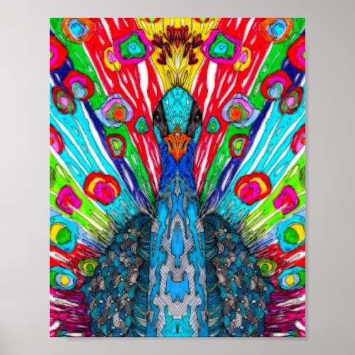 Beautiful and Colorful Peacock Poster 8x10