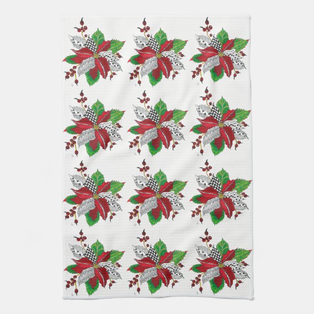 Beautiful and Colorful Poinsettia Kitchen Towel (Vertical)