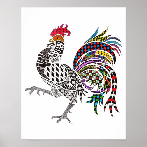 Beautiful and Colorful Rooster Poster 11x14