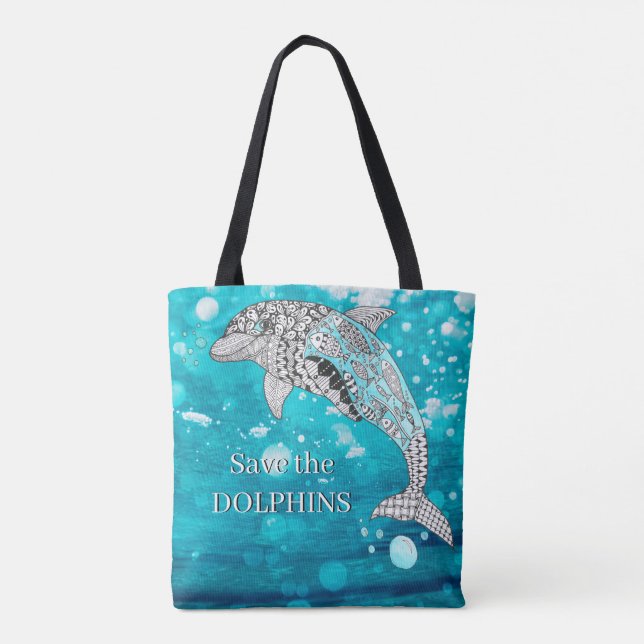 Beautiful and Colorful Save the Dolphin Tote Bag (Back)