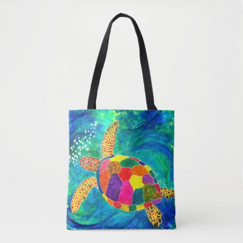 Beautiful and Colorful Sea Turtle Tote Bag