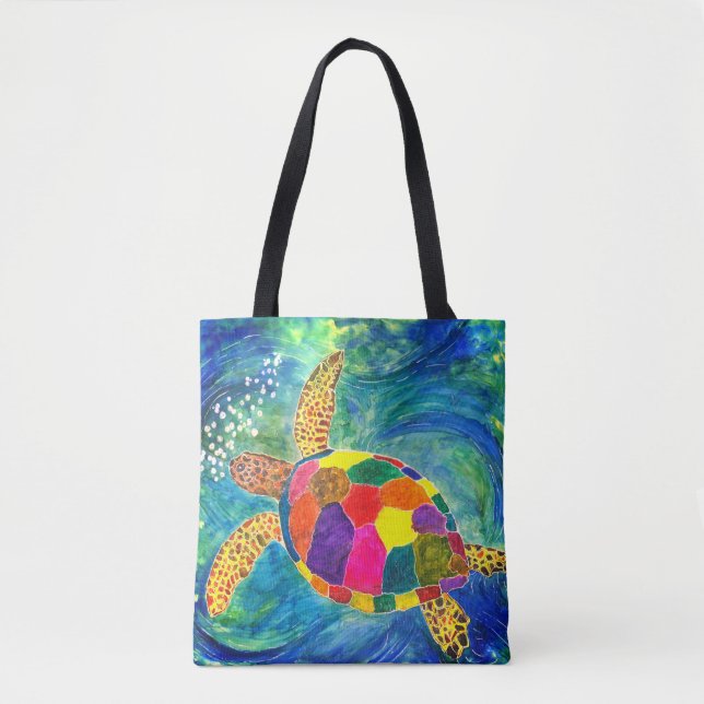 Beautiful and Colorful Sea Turtle Tote Bag (Front)