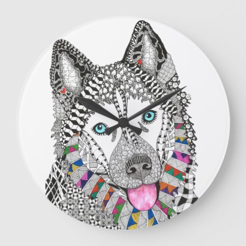 Beautiful and Colorful Siberian Husky Clock