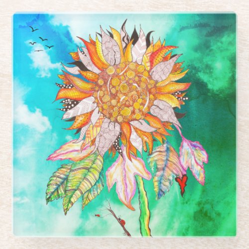 Beautiful and Colorful Sunflower Glass Coaster