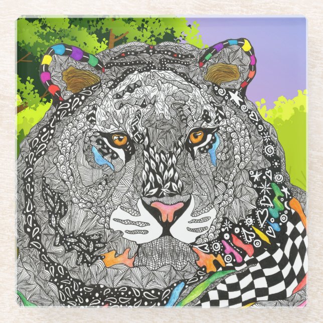 Beautiful and Colorful Tiger Glass Coaster (Front)