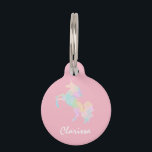 Beautiful and colorful unicorn pet ID tag<br><div class="desc">Chick design featuring colorful unicorn on a pastel pink background.</div>