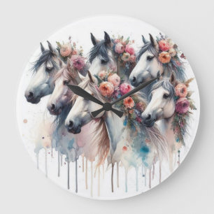 Beautiful and Colorful Watercolor Horses Clock