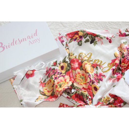 Beautiful And Comfy Floral Bridesmaid's Satin Robe (Front)