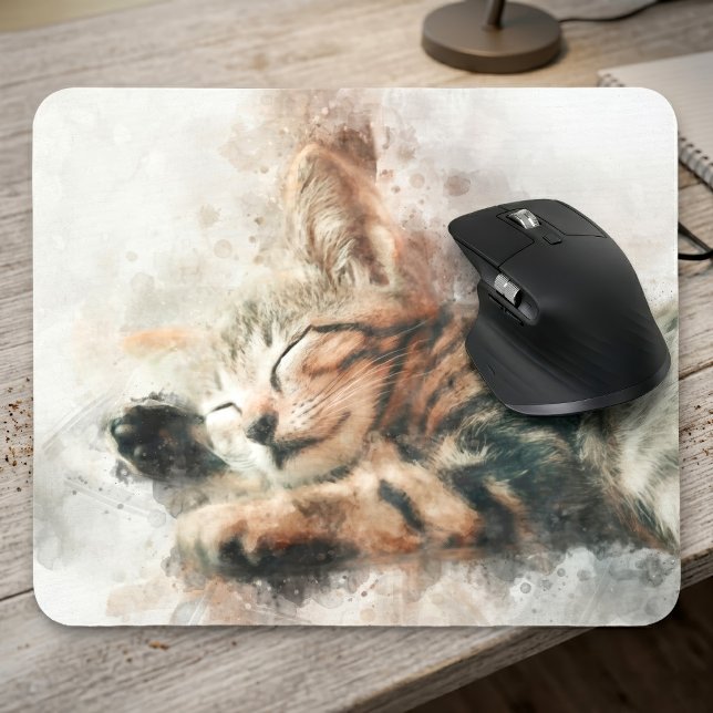 Beautiful and cute kitten sleeping watercolor mouse pad (Beautiful and cute kitten sleeping watercolor. mouse pad)