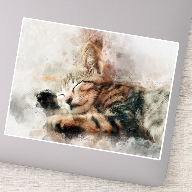 Beautiful and cute kitten sleeping watercolor sticker (Beautiful and cute kitten sleeping watercolor. sticker)