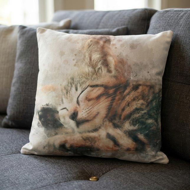 Beautiful and cute kitten sleeping watercolor throw pillow (Beautiful and cute kitten sleeping watercolor. throw pillow )