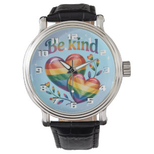 Beautiful and elegant Be kind Rainbow Hearts Watch