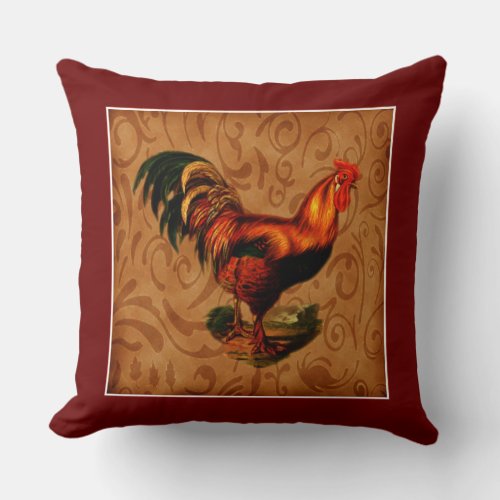 Beautiful and Elegant Country Rooster Throw Pillow