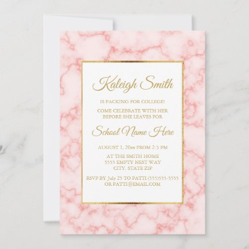 Beautiful and Elegant Pink Marble Gold Trunk Party Invitation