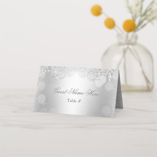 Beautiful and Elegant Silver Bokeh Place Card