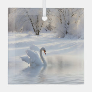 Beautiful and Elegant Swan Christmas Holiday Glass Ornament
