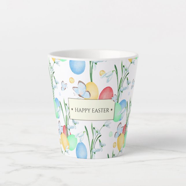 Beautiful and Elegant Watercolor Easter Pattern Latte Mug (Front)