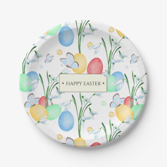 Beautiful and Elegant Watercolor Easter Pattern Paper Plates (Front)