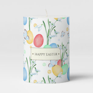 Beautiful and Elegant Watercolor Easter Pattern Pillar Candle