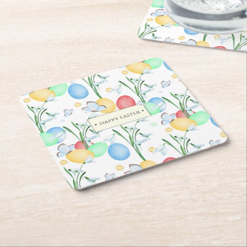 Beautiful and Elegant Watercolor Easter Pattern Square Paper Coaster