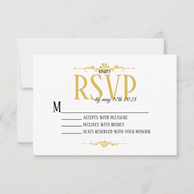 Beautiful and Elegant White and Gold RSVP Card (Front)