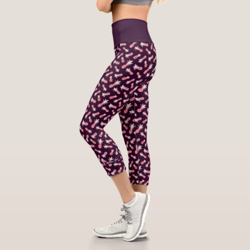 Beautiful and Exotic Pink Pineapples Watercolor Capri Leggings