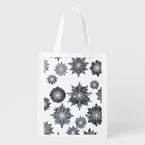 beautiful and graceful ice flowers grocery bag