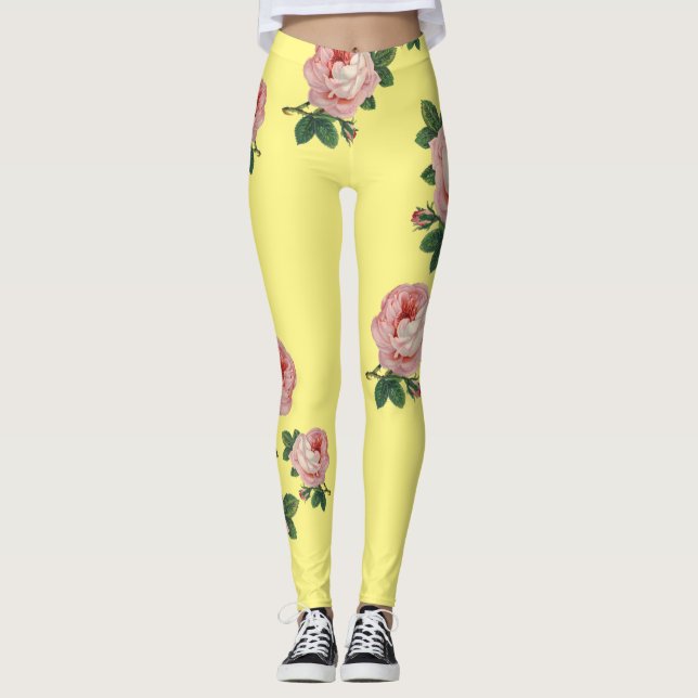Beautiful and pink  vintage roses Leggings (Front)