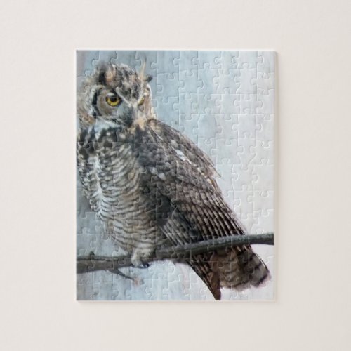 Beautiful and Regal Female Great Horned Owl Jigsaw Puzzle