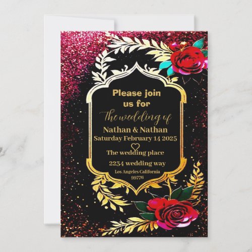 Beautiful and romantic elegant Red and Golden wedd Invitation