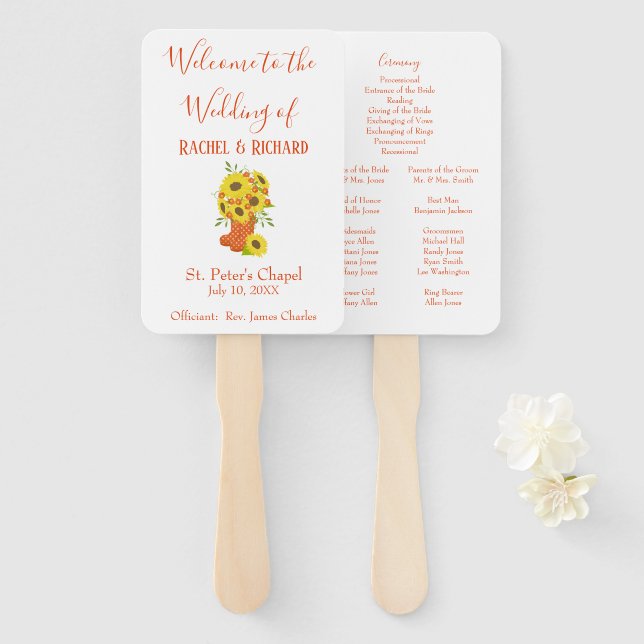 Beautiful and Shabby Chic Sunflower Wedding Hand Fan (Front and Back)