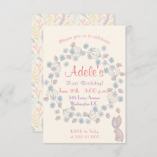 Beautiful and simple girl's 1ST birthday Floral Invitation