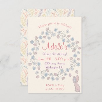 Beautiful And Simple Girl's 1st Birthday Floral Invitation by VBleshka at Zazzle