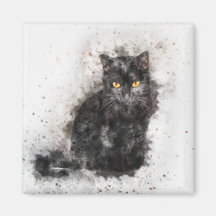 Beautiful and Trendy Black Cat Distressed Photo  Magnet