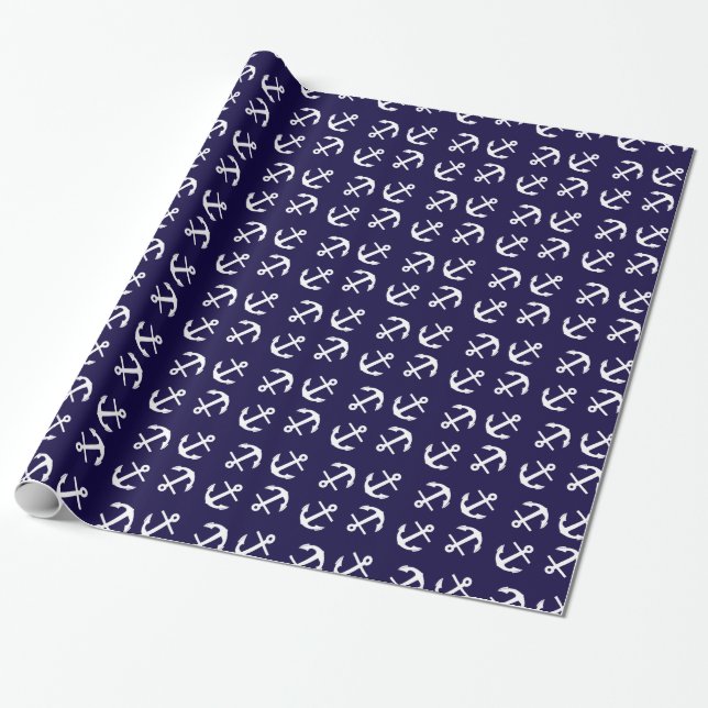 Beautiful and Unique Nautical Theme Anchor Pattern Wrapping Paper (Unrolled)