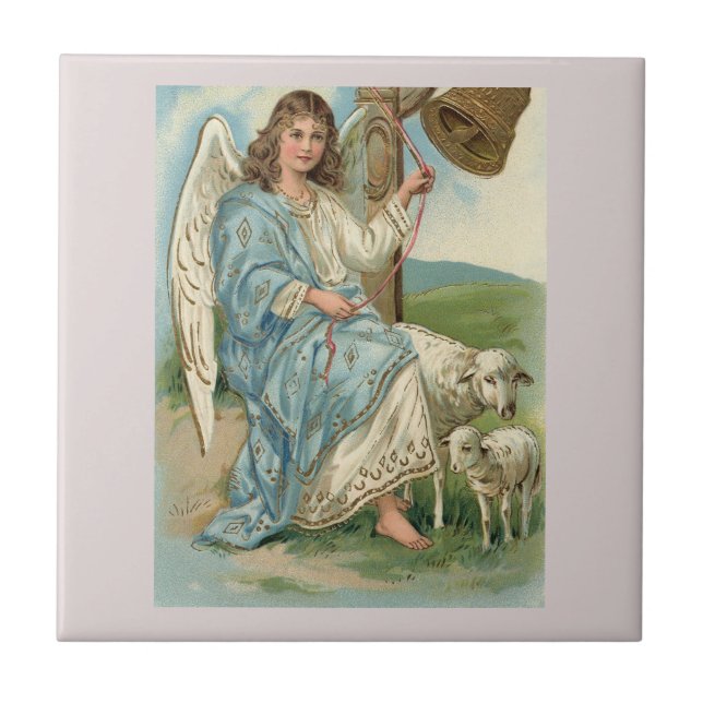Beautiful Angel And Golden Bell Ceramic Tile (Front)